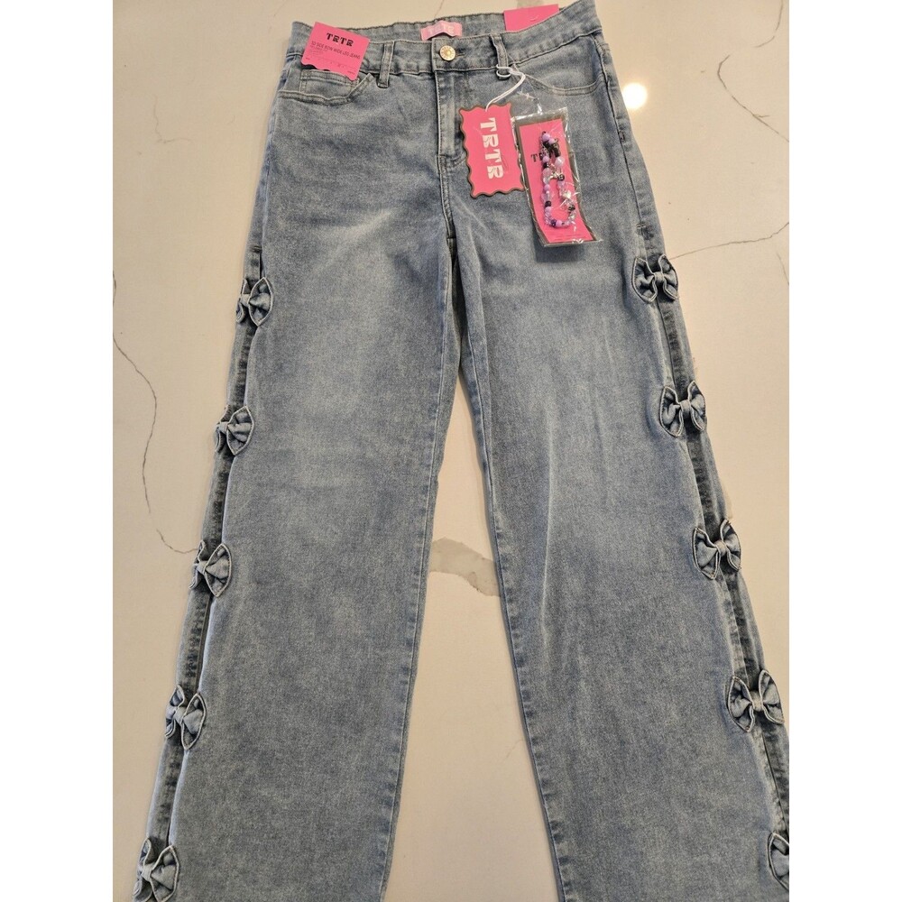 TRTR 3D Side Bow Wide Leg Jeans Light Wash Cutout Coquette NWT Size 9 M Women